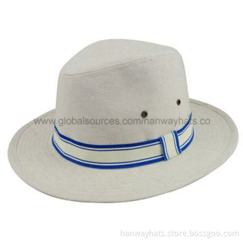 Wide Brim Blue and White Fedora Hat with Beautiful Trim